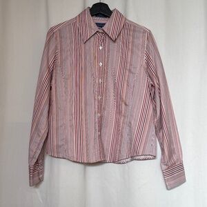 Cotton Striped Button Down Shirt Women's L